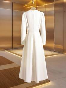 Franclia Elegant French Style Square Collar Puff Sleeve Slim Waist Fashionable Dress For Women - White - View 2