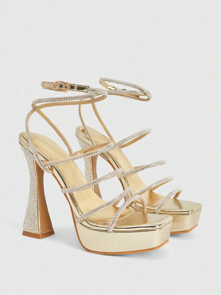 CUCCOO LuxiPop Waterproof Platform Rhinestone Decor Elegant Summer Fashion High Heel Sandals For Christmas