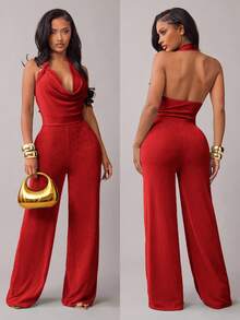 Radiana Women's Sexy & Elegant Red Plunging Neck Jumpsuit, Suitable For Dates, Gatherings, Parties, Nightclubs, Carnivals, Valentine's Day,Spring To Summer, - Red - View 8