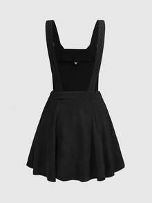 ROMWE Goth Vestido con tirantes bordado con gato gótico lindo para mujeres - Negro - Ver 2