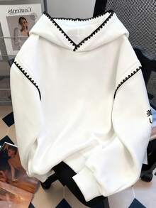 Resyla 女士卫衣 / 花卉、樱桃和字母印花 / 休闲、简约、时尚卫衣 / 时尚上衣 / 趣味卫衣 / 宽松圆领长袖卫衣，适合秋冬季节 / 新年卫衣 / 女士春季套头衫，女士蕾丝边撞色卫衣，长袖上衣，返校秋冬卫衣 - 白色 - 查看 2