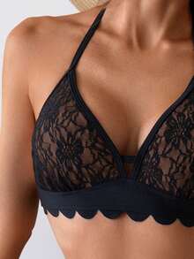 Swim Lushoire Women's Sexy Lace Trim Halter Neck Swimsuit Top, Elegant Beach Wear - Multicolor - View 6