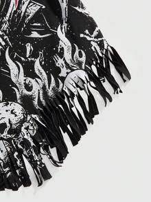 ROMWE Goth 哥特恐怖骷髅骨印花流苏边无袖连体衣 - 黑色 - 查看 3