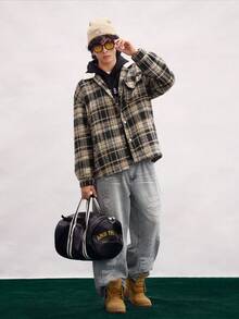 Open Phase 男士时尚休闲格子针织加厚抓绒外套，秋冬INS风，日常搭配，男友/老公礼物 - 黑色 - 查看 2