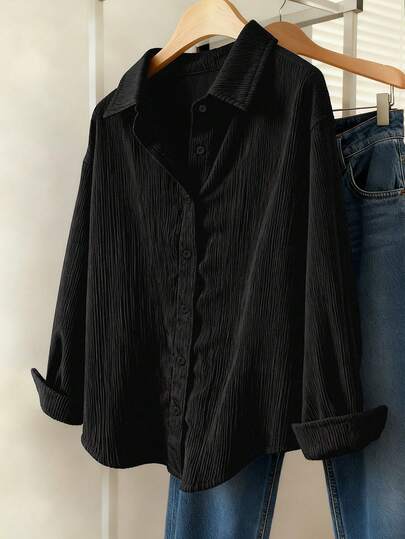 Almamuse 大码纯色前扣休闲长袖外套