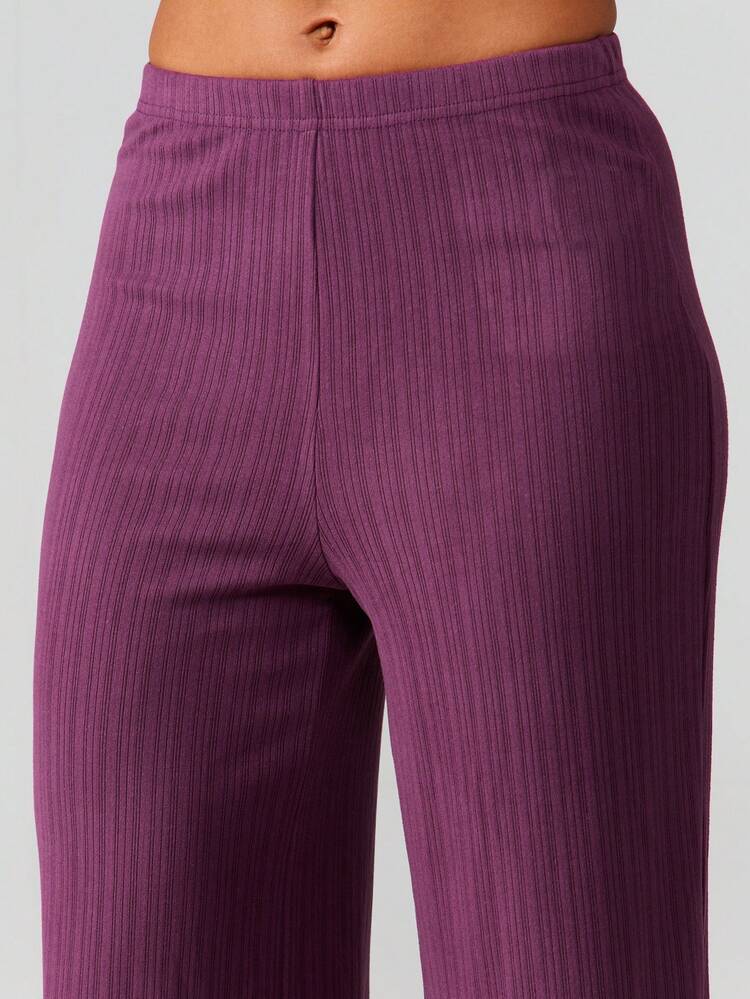 MISSGUIDED Gerippte Strick Weite Bein Pyjama Loungehose mit hoher Taille, elastischem Bund, bequeme, locker sitzende Schlafanzughose