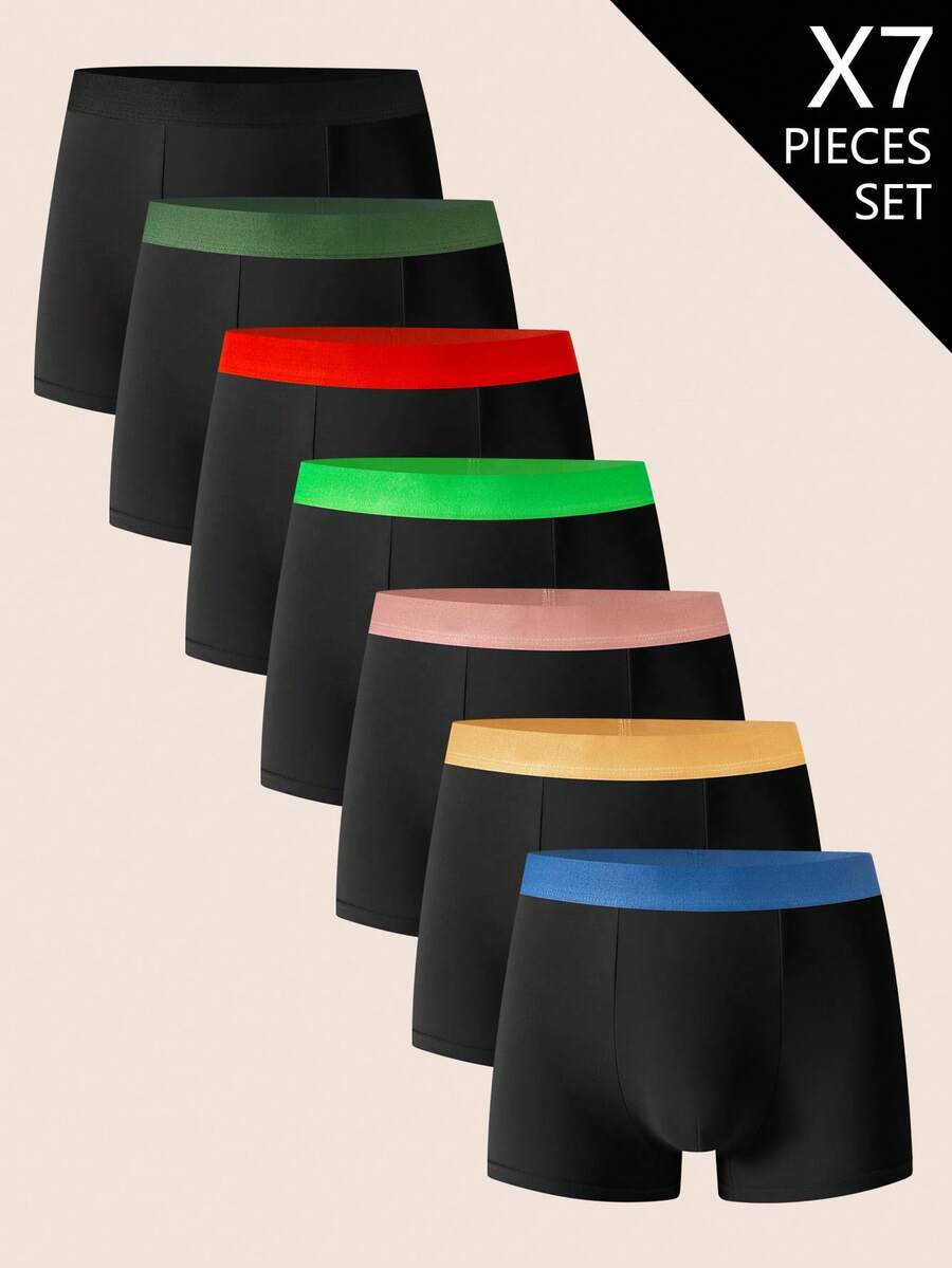 Manfinity Underwear&Sleepwear Basics 7pcs/Pack Men's Solid Color Comfortable Fitted Boxer Briefs - Multicolor - View 1
