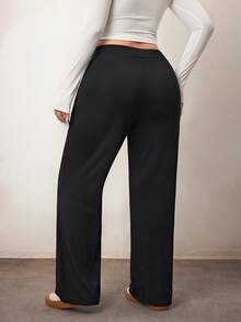 Enliva Curve Plus High Waist Black Straight Leg Pants, New Year - Black - View 2
