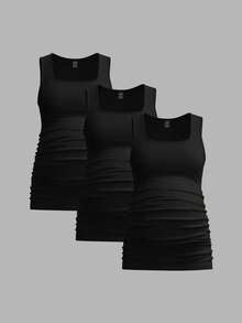 Modmama Bộ 3 áo ba lỗ trơn màu cho bà bầu, đơn giản và thoải mái, hoàn hảo cho mùa hè - màu đen - Xem 5