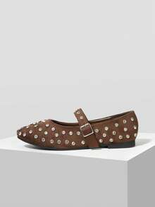 MOTF PREMIUM ZAPATOS PLANOS DE MUJER CON ADORNOS DE RHINESTONE - Marrón - Ver 3