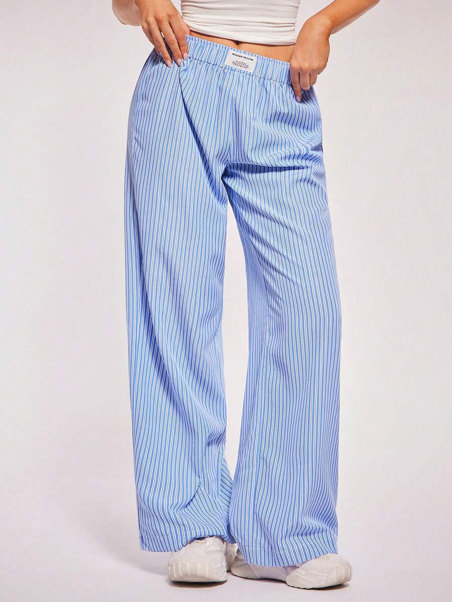 Radiana Women's Simple Fashion Casual Blue And White Striped Low Waist Wide Leg Pants, Striped Trousers, Low Waist Pants, Sweatpants, Casual Pants - Blue - View 1