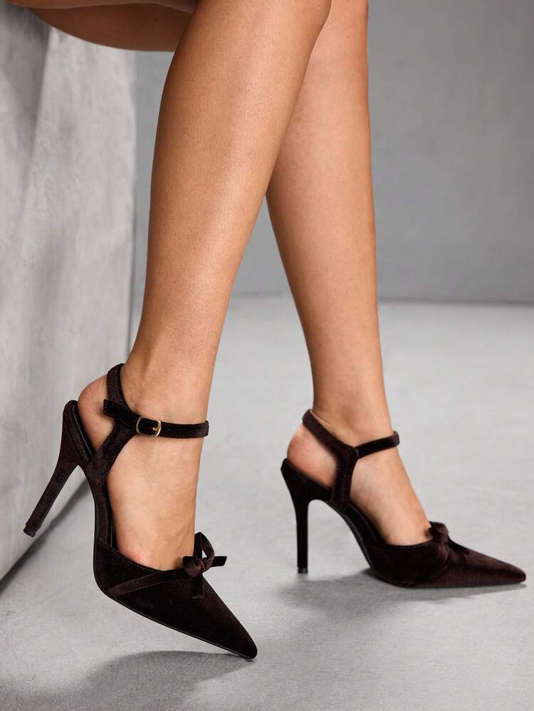 CUCCOO SZL Velvet High Heels With Bow, Sexy For Party And Banquet