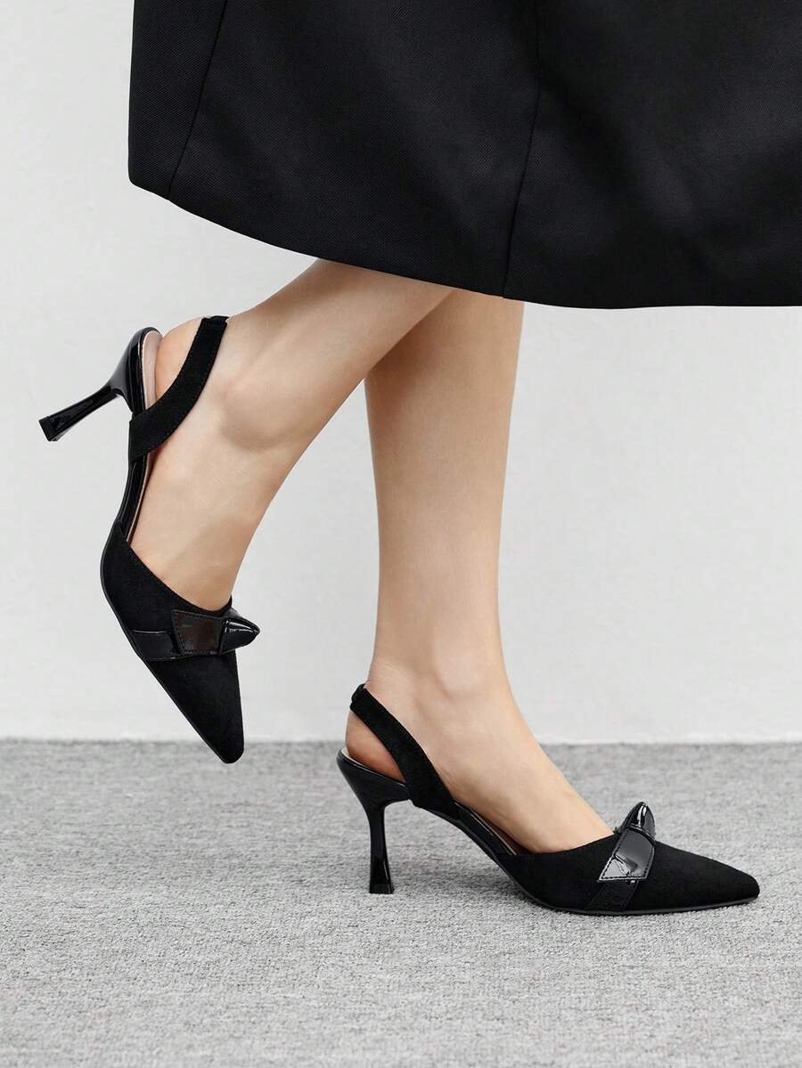 CUCCOO BIZCHIC Giày cao gót mũi nhọn đính nơ thanh lịch cho nữ - màu đen - Xem 1