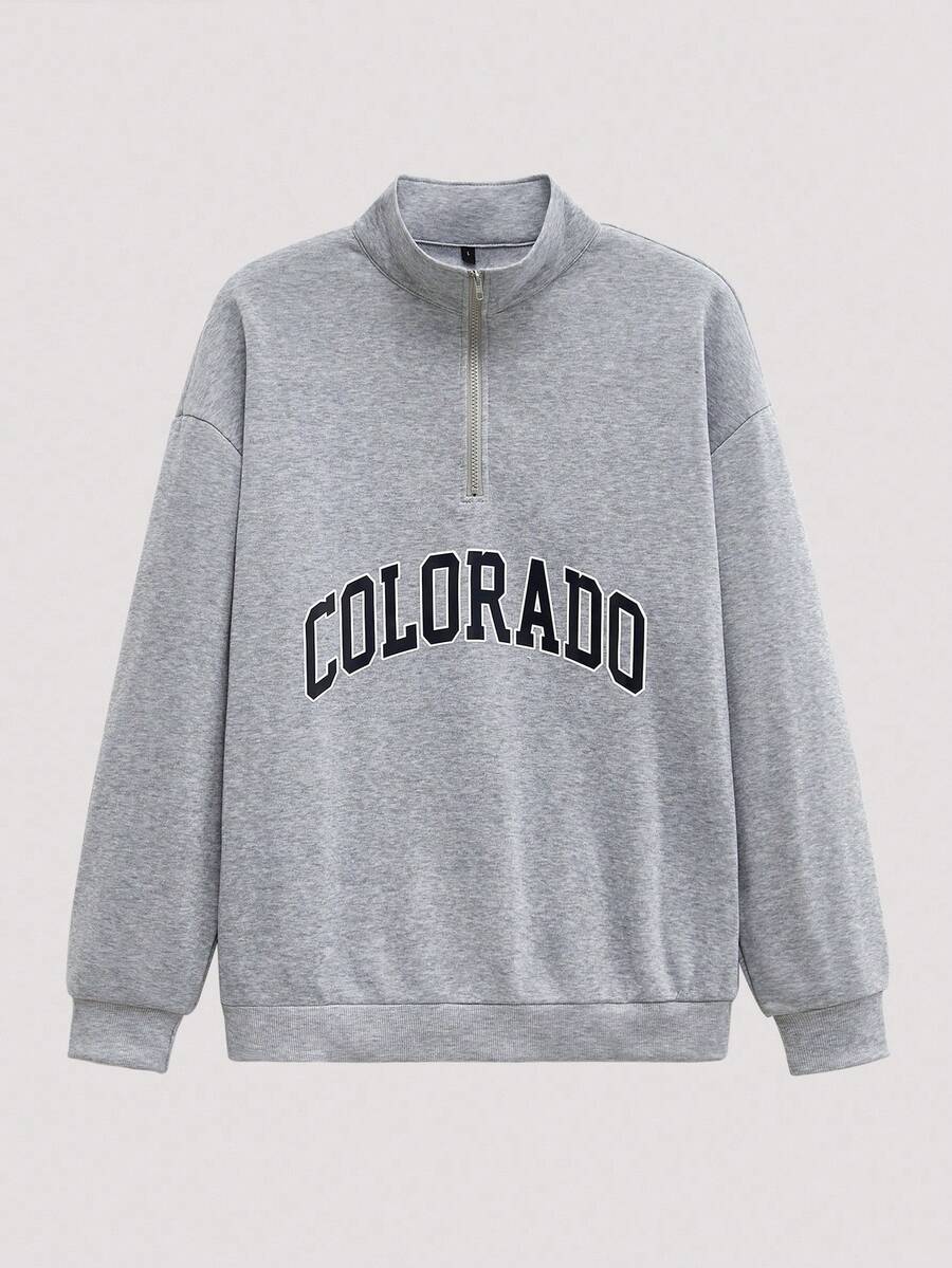 Open Phase Men's Half Zip Mock Neck Long Sleeve Sweatshirt, Fall/Winter Relaxed Fit For Men ,Summer Holiday Outfits - Grey - View 1