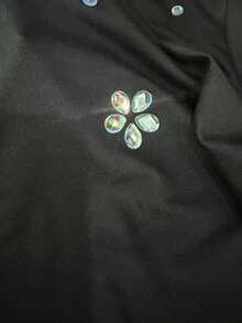 Resyla Women's New Style Rhinestone Decor Round Neck Short Sleeve T-Shirt, Fashionable And Versatile Top - Black - View 4