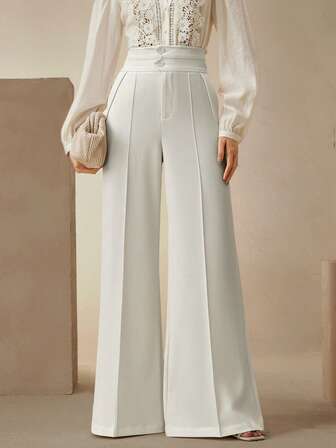 Anewsta Pantalones de traje de cintura alta con pierna acampanada y doble botonadura, estilo urbano elegante, atuendo para Año Nuevo