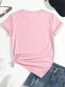 Camiseta de manga corta con cuello redondo, Moda, Shine, Camisa comosa y suave ideal para regalo, celebrar, intercambio - Rosa - Ver 2