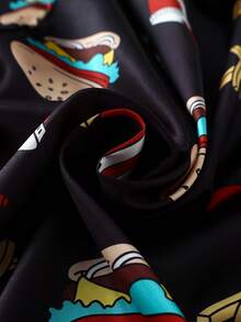 Teen Boys Pajamas-2 Pieces Pajama Set Black Fast Food Print Collared Long Sleeve Long Pants Button Up Lounge Sleepwear Playful Burger Fries Soda Pattern Casual Home Relax Travel Gift All Season 2026 Holiday Essential - Multicolor - View 3