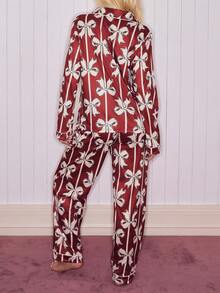 SweetSlumber Sweet Striped Bow Cardigan Women Pajama Set Valentine's Day Lounge Sets For Women Sleepwear Red Pj Set Women - Multicolor - View 2