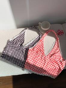 Comfortcana Women's Red And White Plaid Halter Neck Top,Summer Cottage Core Vacation Beach Casual Plaid Print Tops,Fashionable Christmas New Year Party Top - Multicolor - View 2