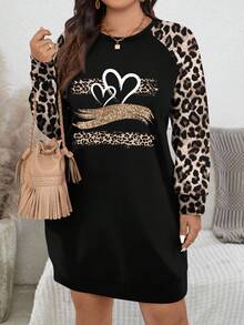EMERY ROSE Vintage Classic Leopard Print & Heart Graphic Casual Minimalist Plus Size Sweatshirt, Fall/Winter - Multicolor - View 5
