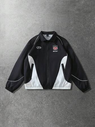 Street Life Herren Lässig Alltags Kontrast Farbe Buchstaben Muster Reißverschluss Jacke, Herbst