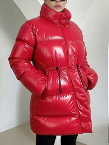EURMUSE Cappotto imbottito con coulisse e chiusura lampo da donna, invernale - Rosso - Visualizzare 5