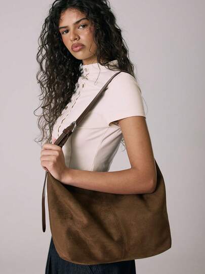 MUSERA Bolso de hombro con cremallera de ante sintético, bolso cruzado, ante, bolso de ante, retro, vintage, elegante, sencillo, personalizado, versátil, clásico, para ir al trabajo, la oficina, una cita, uso diario, compras, tomar el té de la tarde (longitud ajustable de la correa de hombro)