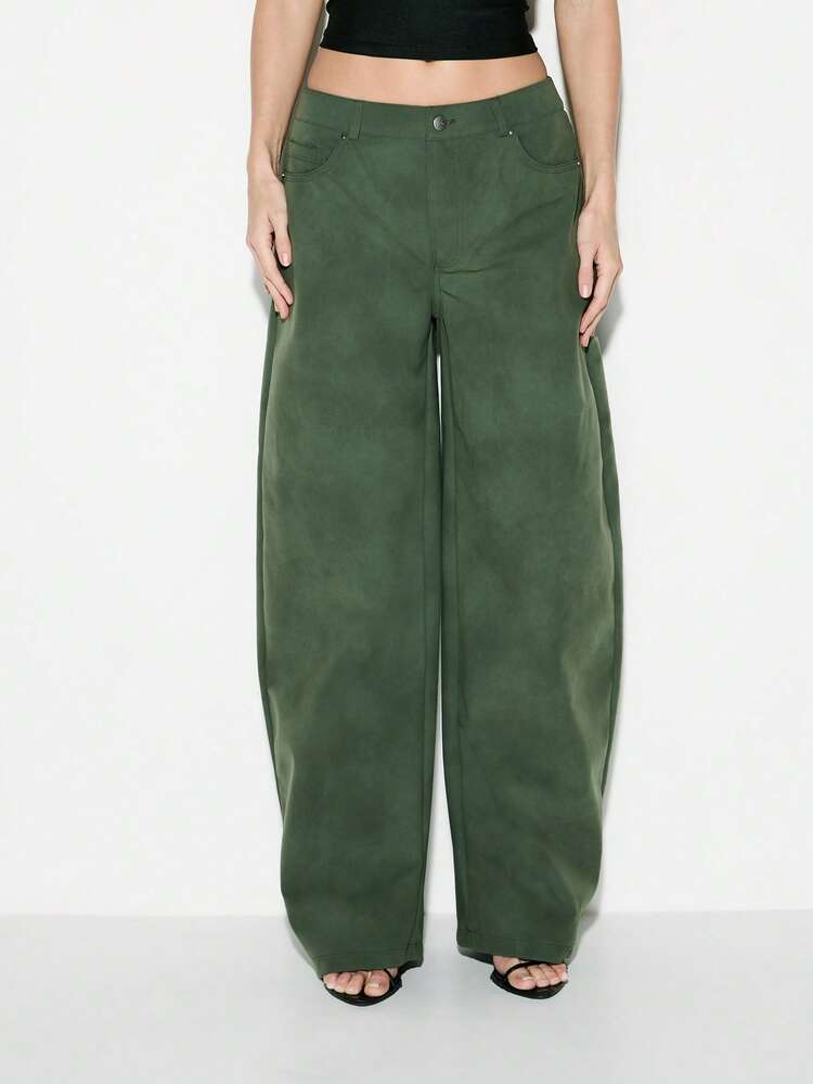 KIZN Wide Leg High Rise Palazzo Style Casual Pants With Button Closure And Side Pockets For Everyday Comfort And Versatile Styling