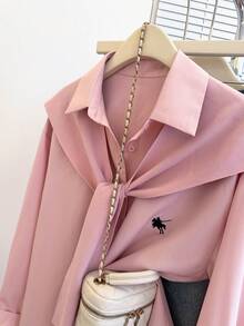 Resyla 女士简约刺绣长袖衬衫，粉色 - 粉色 - 查看 5