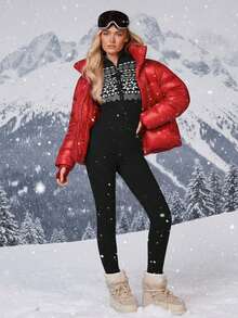 Athîral Women's Casual Geometric Pattern Zip-Up Fitted Jumpsuit, Autumn/Winter