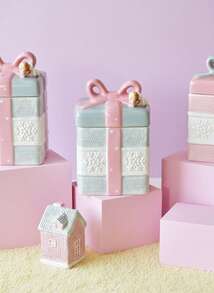 Joivida 1pc Cute Bow Gift Box-Shaped Storage Jar, Valentine's Day Pink Girlish Ceramic Sealed Jar Storage Jar, Storage Jar Can, Decorative Item, Suitable For Bedrooms, Living Rooms, Entrance Halls, Storage And Decorative Items Ramadan Festival