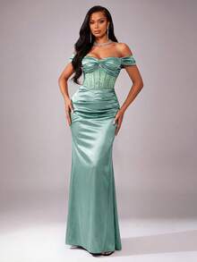 Coutiva Vestido de noche formal (muy adornado) - Verde Oliva - Ver 4