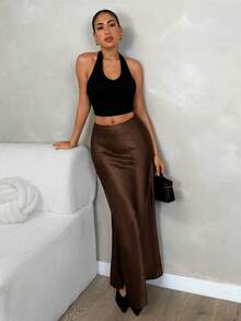 Glamine Women's Brown Leopard Jacquard Skirt, Suitable For Daily Outings, Parties, And Work, Gold Elegant Beach Skirt - Brown - View 6