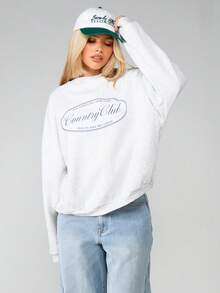 MISSGUIDED Sudadera de cuello redondo de manga larga con estampado de salud y bienestar del Country Club, de punto jaspeado, casual para otoño e invierno, de uso diario - Gris Claro - Ver 1