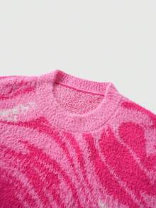 Street Life Men's Oversized Marble Jacquard Crew Neck Long Sleeve Casual Loose Cashmere Sweater - Hot Pink - View 3