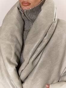 MUSERA Thick Padded Fold Over Collar Faux Leather Jacket Night Out Autumn Fall Winter Back To School Everyday Outerwear - Apricot - View 6