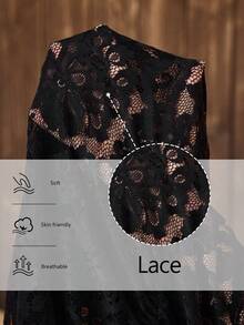 LanaWest Women's Western Party Black Knit Contrast Lace Wide Leg Pants, Suitable For Daily Wear - Black - View 2