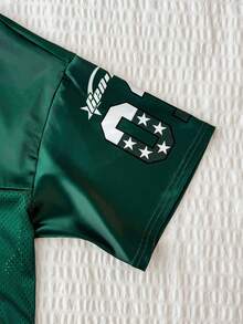 Áo thun thể thao cổ chữ V tay ngắn in họa tiết lưới vá màu xám phong cách đường phố xuân/hè cho bé gái tuổi teen - màu xanh lá - Xem 6