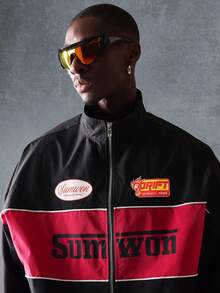 Sumwon Racing Team 风衣轻质高性能夹克带徽标贴片运动运动夹克秋季街头服饰