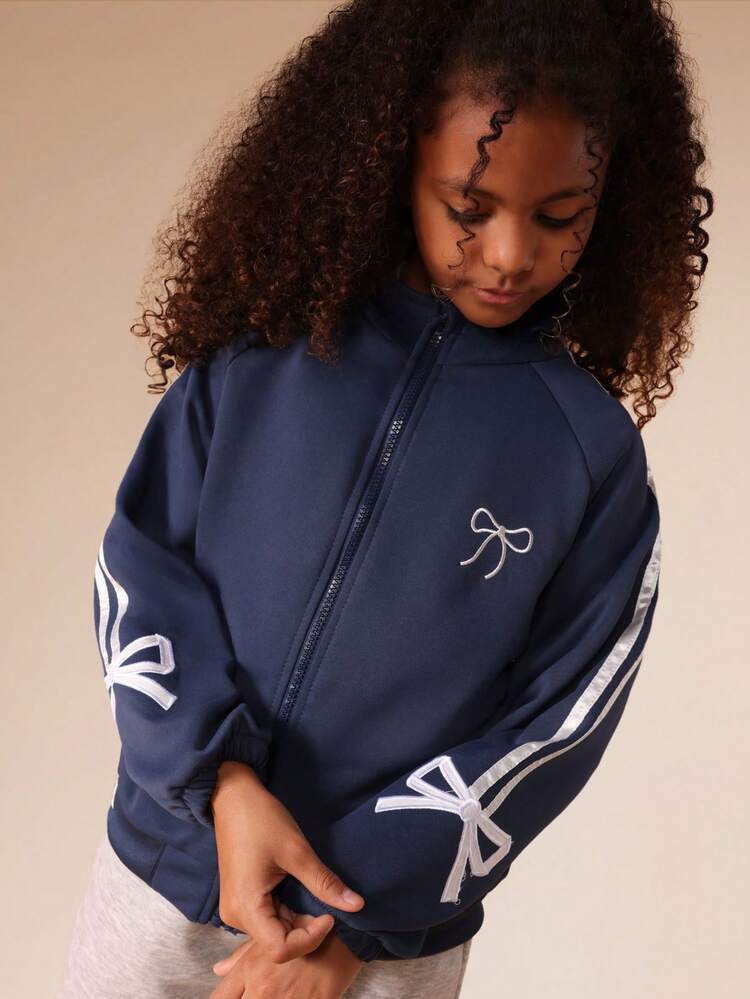 Zip Up Sweatshirt With Bow Print