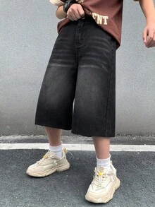SHEIN Tween Jungen Mode Lässig Y2K Vintage Cool Straße Basic Einfach und Bequem Schwarze Weite Jeans für Alltag, Frühling und Sommer Rave Festival und Streetwear - Schwarz - Übersicht 5
