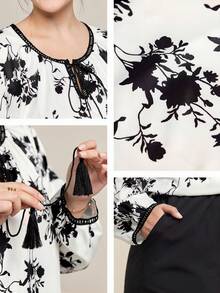 两件套加大码女装，印花衬衫+休闲裤，适合户外休闲和居家穿着。 - 彩色 - 查看 8