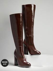 SHUZIA Giày bốt cao đến đầu gối, gót vuông rộng thoải mái dành cho nữ, có khóa kéo bên hông - Cà phê nâu - Xem 7