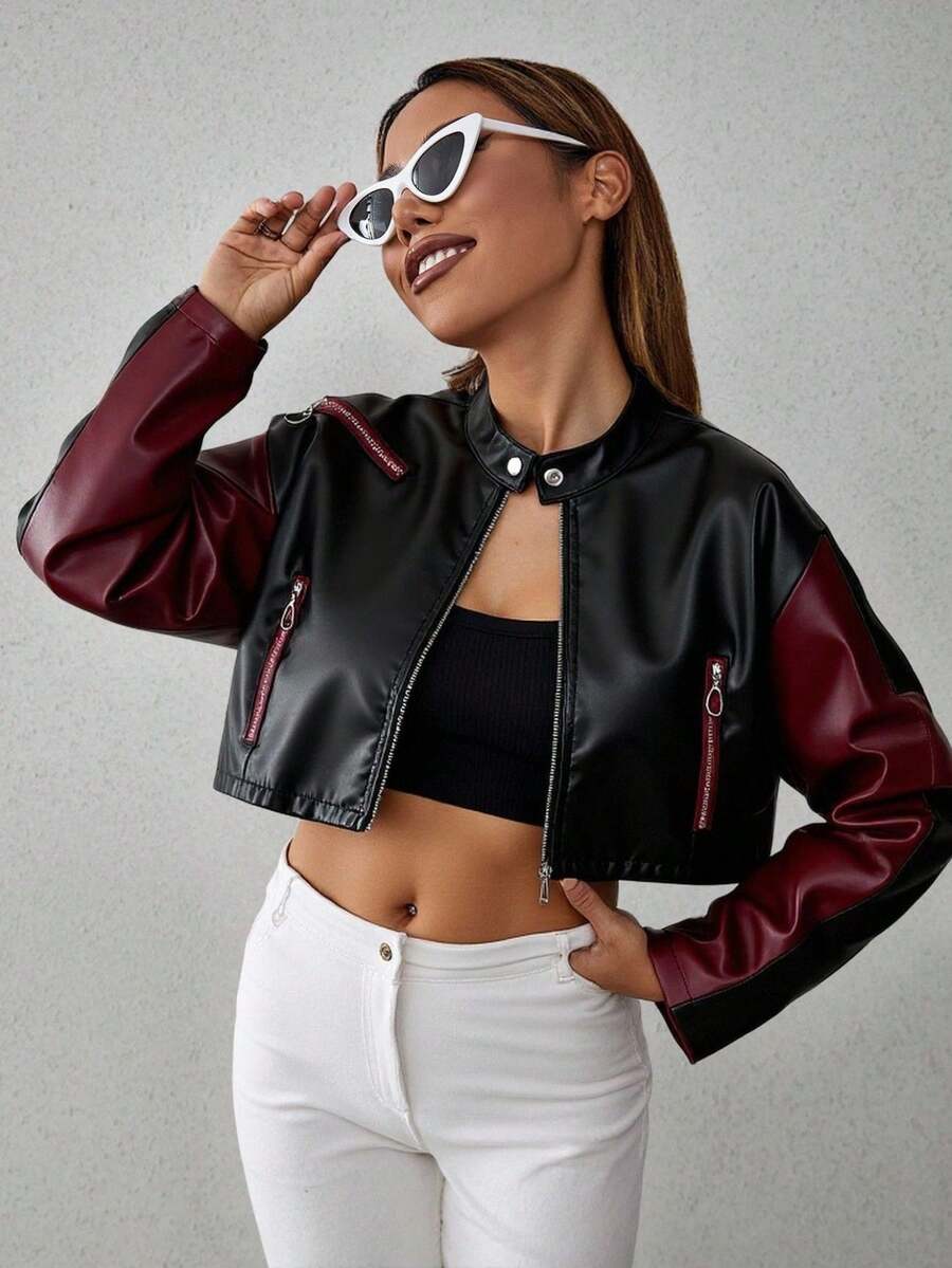 Chaqueta Contraste Edgy: El Hit del Momento #OufitViral - Negro rojo - Ver 1