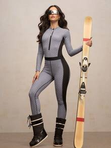 Activina 女士几何印花拉链长袖连体裤 - 黑色 - 查看 6