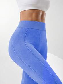 Core Rhythm 1 Quần legging dệt kim liền mạch cạp chữ V màu xanh da trời, co giãn cao, thoải mái khi tập yoga/thể dục/thể thao thường ngày - Xanh da trời - Xem 7