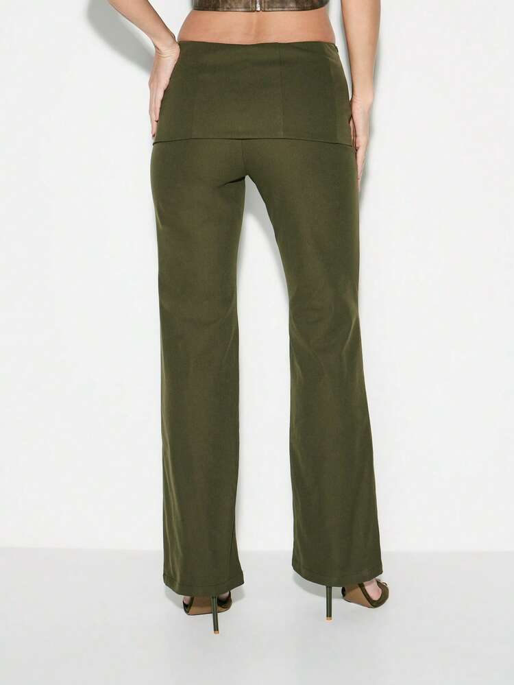 KIZN High Waisted Lace Up Front Corset Wide Leg Palazzo Trousers Flare Pants With Eyelets