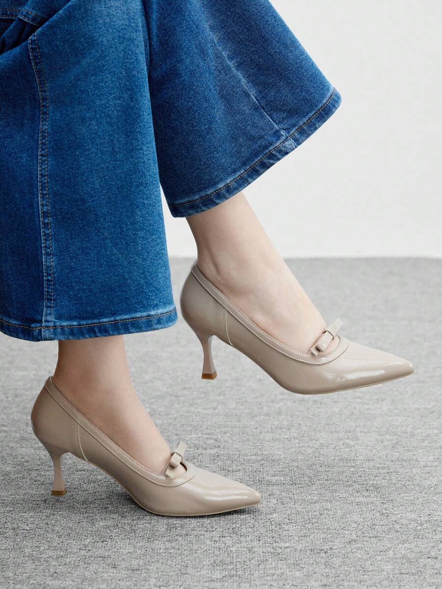 CUCCOO BIZCHIC 优雅纯色高跟鞋，时尚百搭，适合通勤 - 杏色 - 查看 1