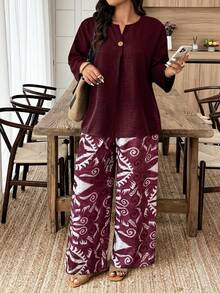 EMERY ROSE Bộ 2 áo cổ chữ V và quần in hoa cỡ lớn cho nữ - Nhiều màu - Xem 3